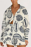 Conjunto de camisa holgada y shorts con estampado de frutas de verano