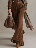 Retro Vielseitige braune Kunstwildleder-Hose mit Quasten und ausgestelltem Bein