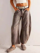 Leopar Desenli Boru Paça Kot Pantolon