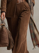 Retro Vielseitige braune Kunstwildleder-Hose mit Quasten und ausgestelltem Bein