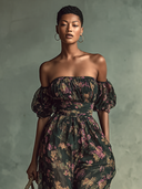 Damen-Chiffon-Jumpsuit mit Blumenmuster, Bandeau, kurzen Ärmeln und Taillierung