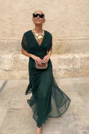 Vestido largo de fiesta con escote en V elegante y estampado floral pintado de fantasía