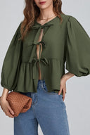 Puffärmel Peplum Schleifen-Blusentop