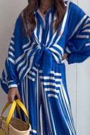 Ensemble chemise à manches longues à rayures géométriques et pantalon à jambes larges