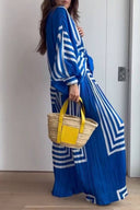 Ensemble chemise à manches longues à rayures géométriques et pantalon à jambes larges
