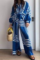 Ensemble chemise à manches longues à rayures géométriques et pantalon à jambes larges