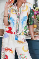 Conjunto de camisa holgada de manga corta con estampado único y pantalones con cintura elástica