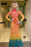 Vestido maxi sereia com estampado subaquático