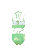 Nane Yeşili Rhinestone Halter Bikini Takımı