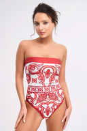 Conjunto de traje de baño de una pieza con estampado étnico