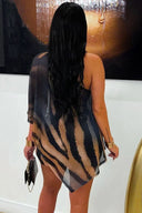 Conjunto de saia transparente com padrão de tigre