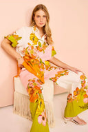 Conjunto de pantalones de pierna ancha con cintura elástica, bolsillos y estampado único