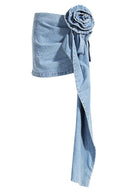 Fustă mini din denim cu trandafiri 3D