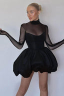 Vinter Elegant Mesh Gennemsigtig Slim Fit Puff Mini Kjole