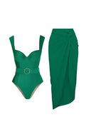 Conjunto elegante de traje de baño verde sin espalda