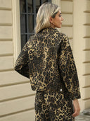Set jachetă din denim cu imprimeu leopard la modă