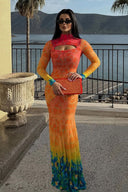 Vestido maxi sereia com estampado subaquático