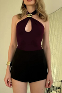 Top in crepe con collo all'americana e dettagli a bordo