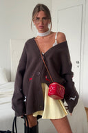 Cardigan a maglia con scollo a V e motivo bassotto