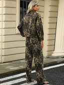 Set jachetă din denim cu imprimeu leopard la modă