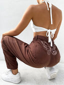 High-Waisted bedruckte Jeanshose