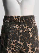 Vintage Leopar Desenli Yüksek Bel Düz Paça Yırtık Kot Pantolon