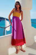 Urlaubsstil Kleid mit Farbblock und Spaghettiträgern