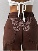 High-Waisted bedruckte Jeanshose
