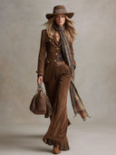Retro Vielseitige braune Kunstwildleder-Hose mit Quasten und ausgestelltem Bein
