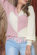 Maglione casual con top a contrasto e scollo a O patchwork