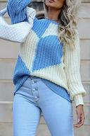 Maglione casual con top a contrasto e scollo a O patchwork