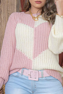 Maglione casual con top a contrasto e scollo a O patchwork