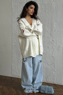 Cardigan a maglia con scollo a V e motivo bassotto