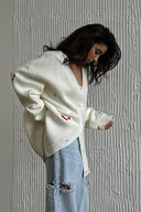 Cardigan a maglia con scollo a V e motivo bassotto