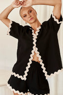 Conjunto de cárdigan sencillo con costura ondulada