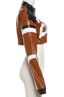 자수 장식 바이커 인조 가죽 재킷