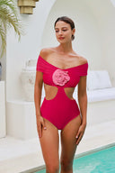 Conjunto de traje de baño de una pieza con apliques florales y recortes