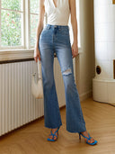 Retro flare slidte bukser med hul