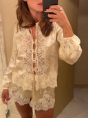 Set pijamale din satin cu dantelă