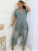 Retro løs jumpsuit med lommer