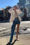 Fustă mini din denim cu trandafiri 3D