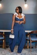 Set pantaloni largi cu dungi retro chic
