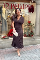 Mesh-Midikleid mit V-Ausschnitt