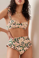 Mini Fırfırlı Çiçek Desenli Bikini Takımı
