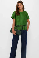 Grøn satin-top med frynser
