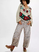 Leopar Desenli Boru Paça Kot Pantolon