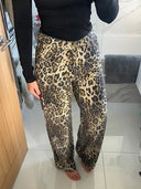 Leopar Taşlı İspanyol Paça Kot Pantolon