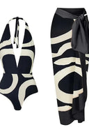 Colorblock halter badpak met hoge taille