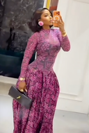 Robe longue à col montant imprimé géométrique