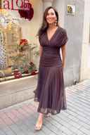 Mesh-Midikleid mit V-Ausschnitt